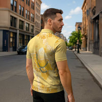 Hawaii Oahu Island Flowers Lei Zipper Polo Shirt Yellow Ilima Mix Plumeria