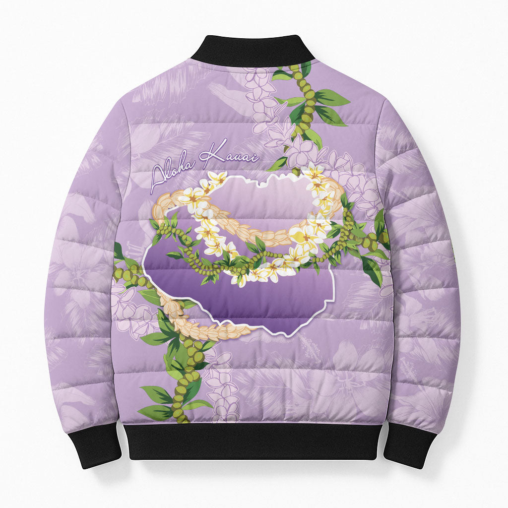 Hawaii Kauai Island Flowers Lei Bomber Puffer Jacket Mokihana Lei