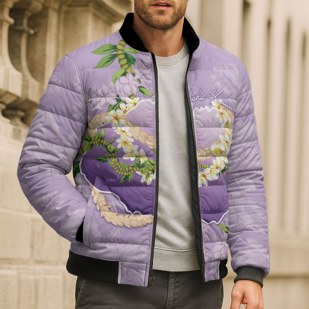 Hawaii Kauai Island Flowers Lei Bomber Puffer Jacket Mokihana Lei
