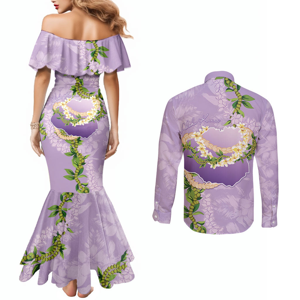 Hawaii Kauai Island Flowers Lei Couples Matching Mermaid Dress and Long Sleeve Button Shirt Mokihana Lei LT7 - Polynesian Pride