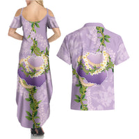 Hawaii Kauai Island Flowers Lei Couples Matching Summer Maxi Dress and Hawaiian Shirt Mokihana Lei LT7 - Polynesian Pride