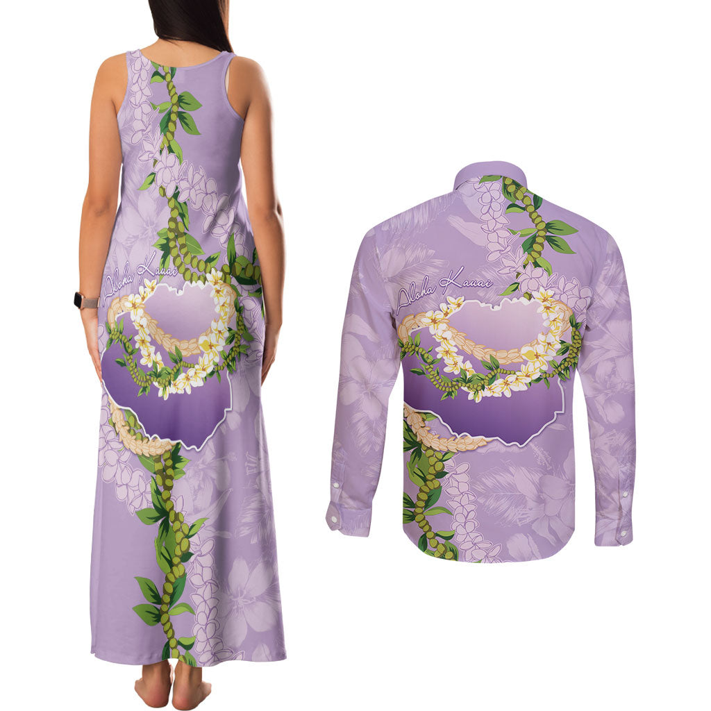 Hawaii Kauai Island Flowers Lei Couples Matching Tank Maxi Dress and Long Sleeve Button Shirt Mokihana Lei LT7 - Polynesian Pride
