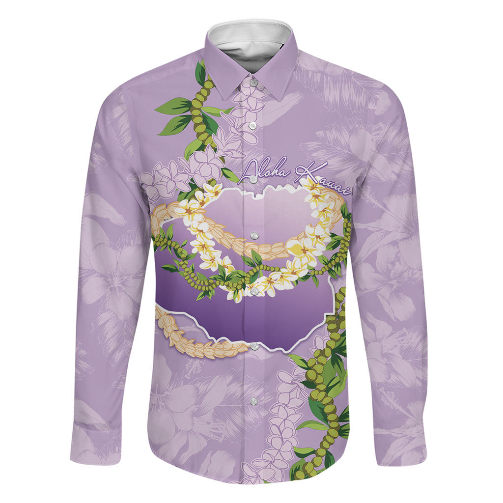 Hawaii Kauai Island Flowers Lei Family Matching Long Sleeve Bodycon Dress and Hawaiian Shirt Mokihana Lei LT7 Dad's Shirt - Long Sleeve Lavender - Polynesian Pride