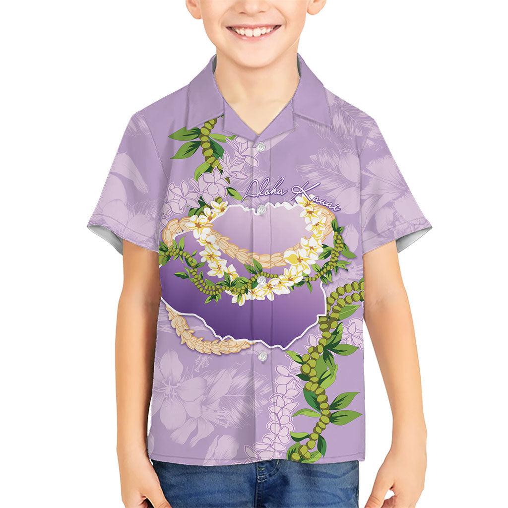 Hawaii Kauai Island Flowers Lei Family Matching Mermaid Dress and Hawaiian Shirt Mokihana Lei LT7 Son's Shirt Lavender - Polynesian Pride