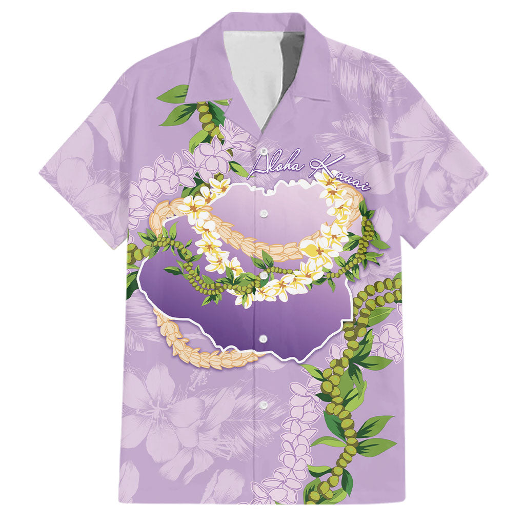 Hawaii Kauai Island Flowers Lei Family Matching Off The Shoulder Long Sleeve Dress and Hawaiian Shirt Mokihana Lei LT7 Dad's Shirt - Short Sleeve Lavender - Polynesian Pride
