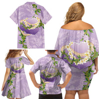 Hawaii Kauai Island Flowers Lei Family Matching Off Shoulder Short Dress and Hawaiian Shirt Mokihana Lei LT7 - Polynesian Pride