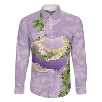 Hawaii Kauai Island Flowers Lei Family Matching Off Shoulder Short Dress and Hawaiian Shirt Mokihana Lei LT7 Dad's Shirt - Long Sleeve Lavender - Polynesian Pride