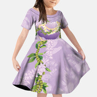 Hawaii Kauai Island Flowers Lei Family Matching Puletasi and Hawaiian Shirt Mokihana Lei LT7 Daughter's Dress Lavender - Polynesian Pride