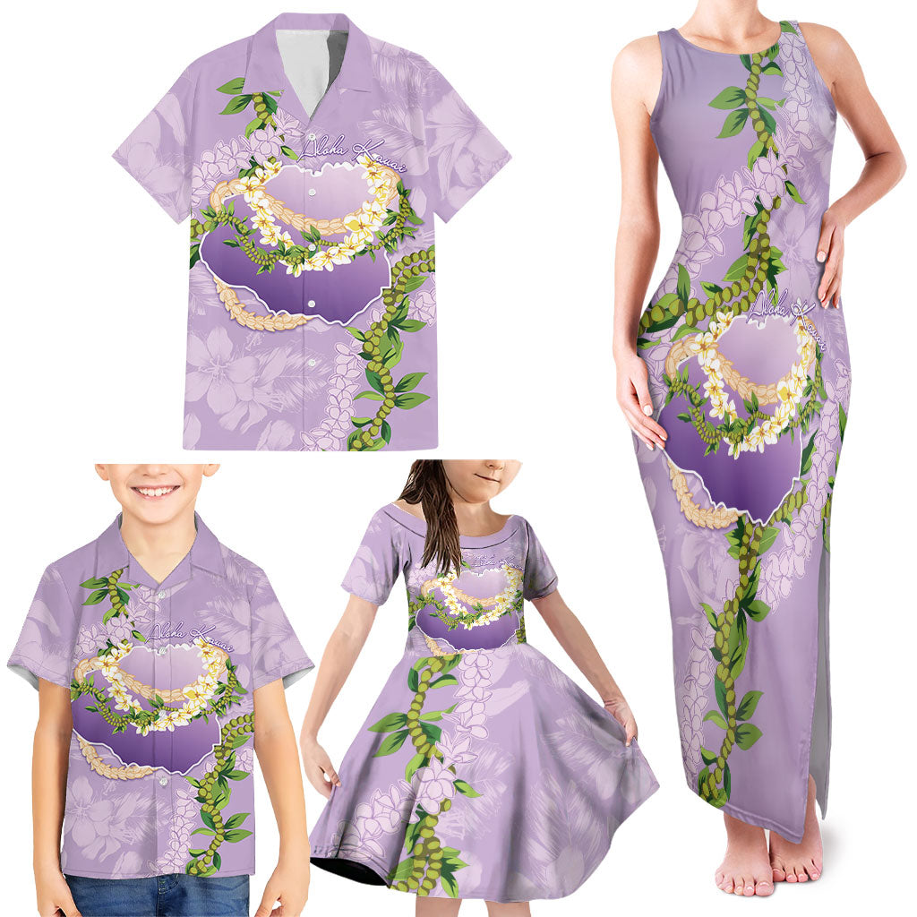 Hawaii Kauai Island Flowers Lei Family Matching Tank Maxi Dress and Hawaiian Shirt Mokihana Lei LT7 - Polynesian Pride