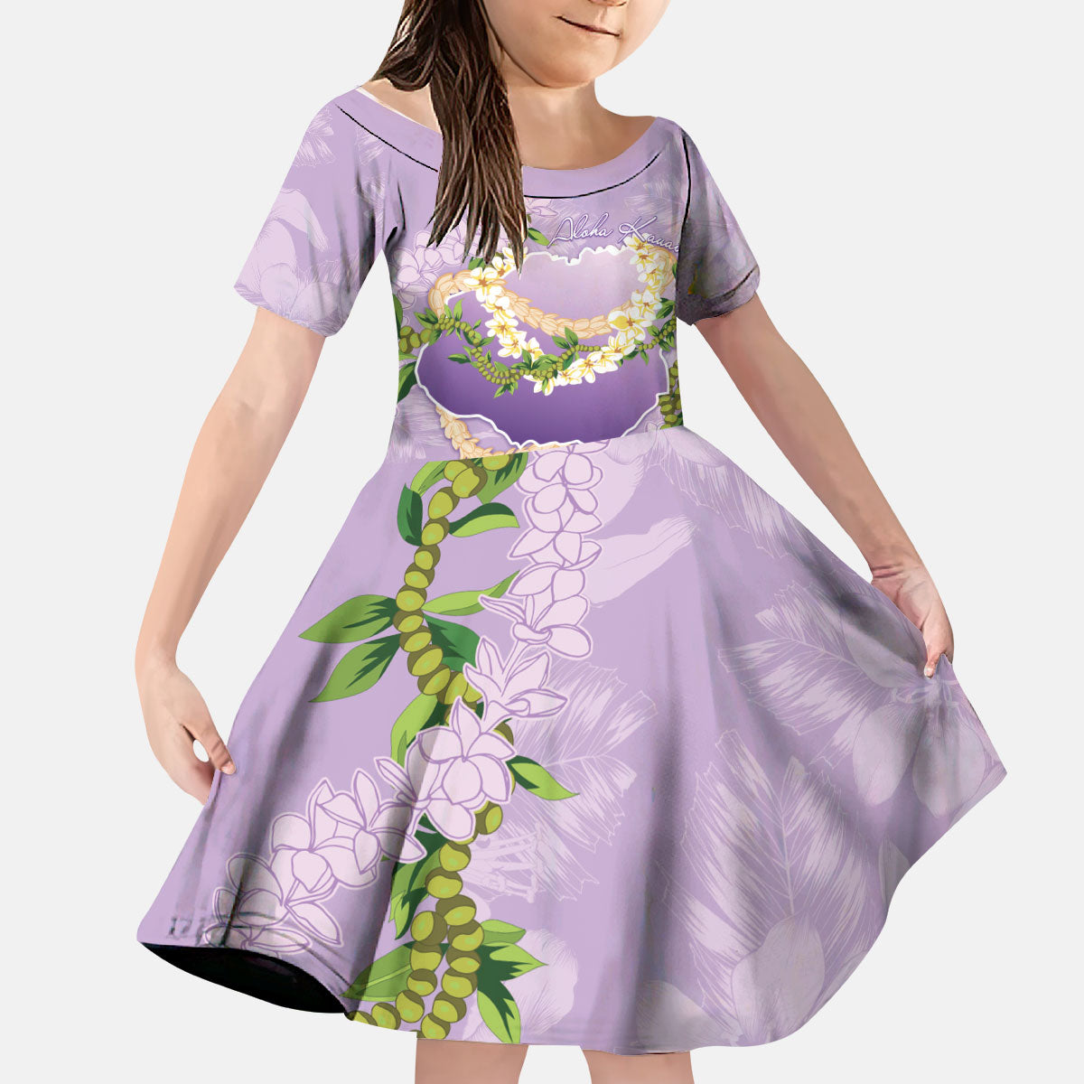 Hawaii Kauai Island Flowers Lei Kid Short Sleeve Dress Mokihana Lei