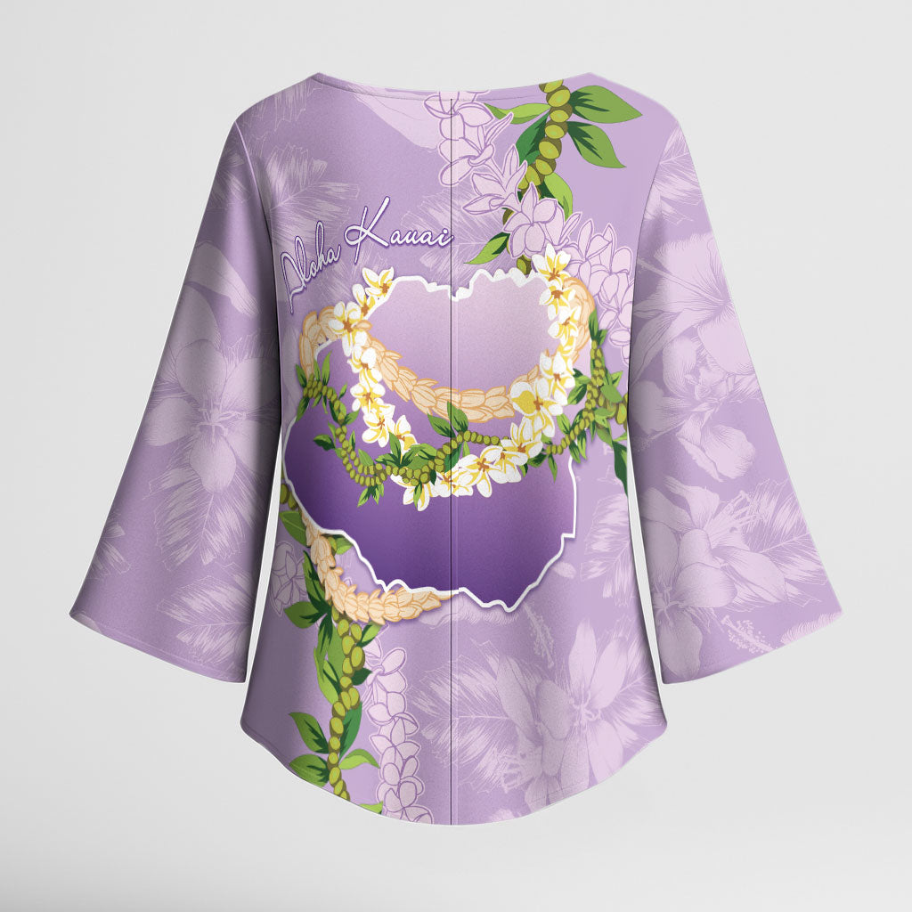 Hawaii Kauai Island Flowers Lei Kimono Sleeve Blouse Mokihana Lei