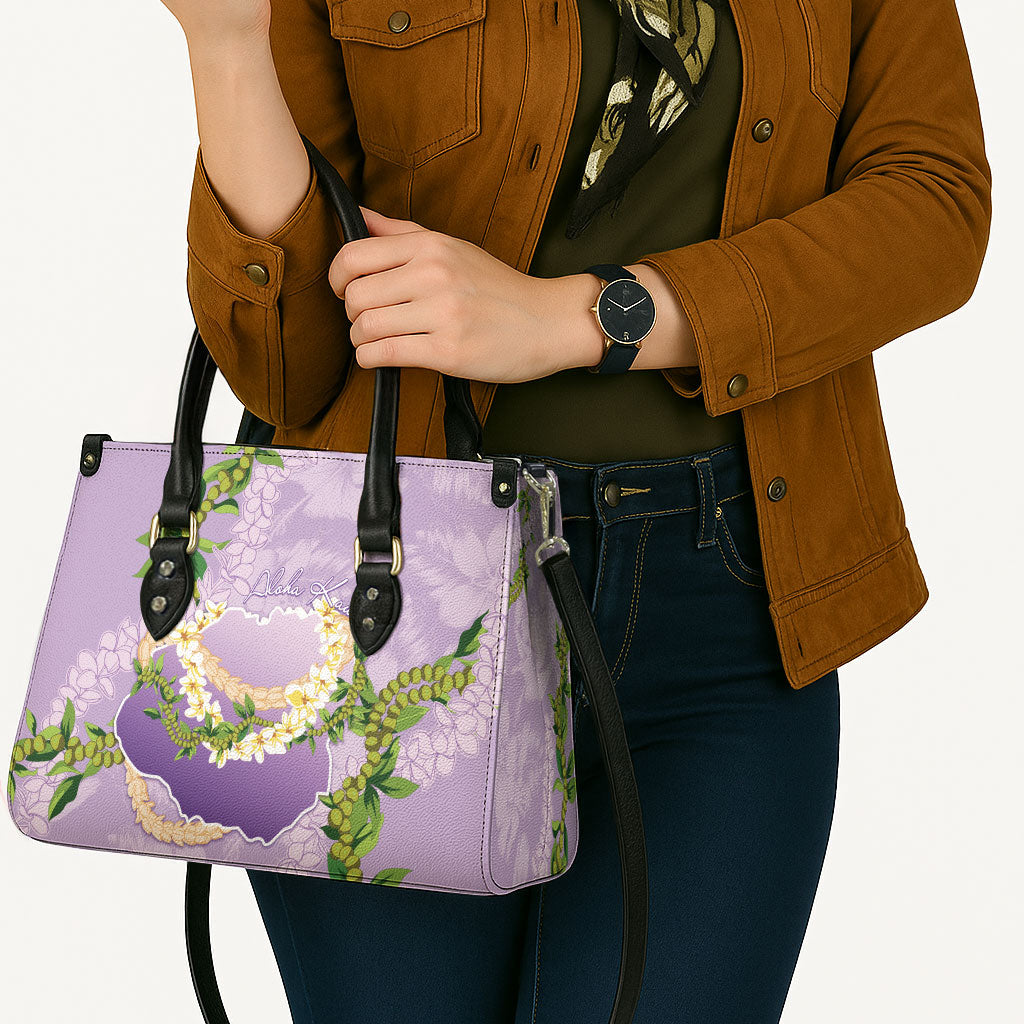 Hawaii Kauai Island Flowers Lei Leather Bag Mokihana Lei