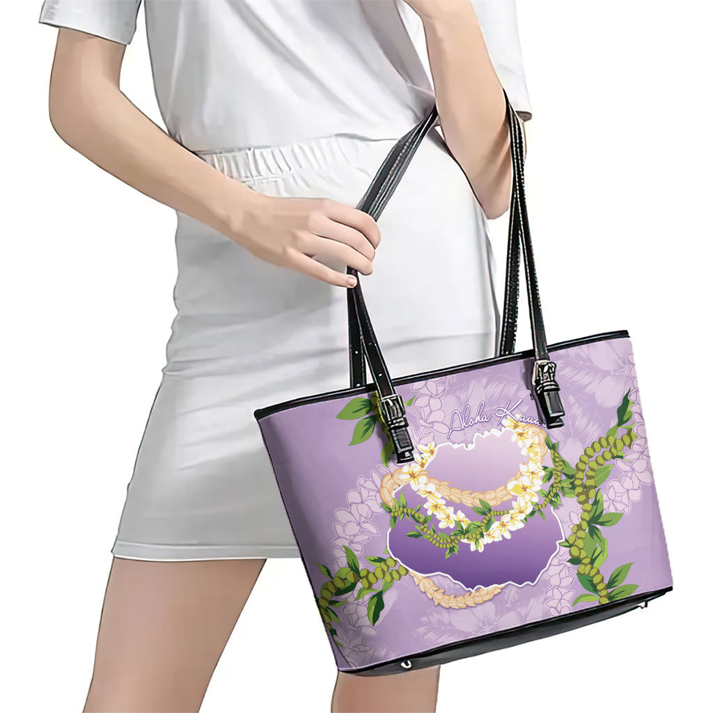 Hawaii Kauai Island Flowers Lei Leather Tote Bag Mokihana Lei