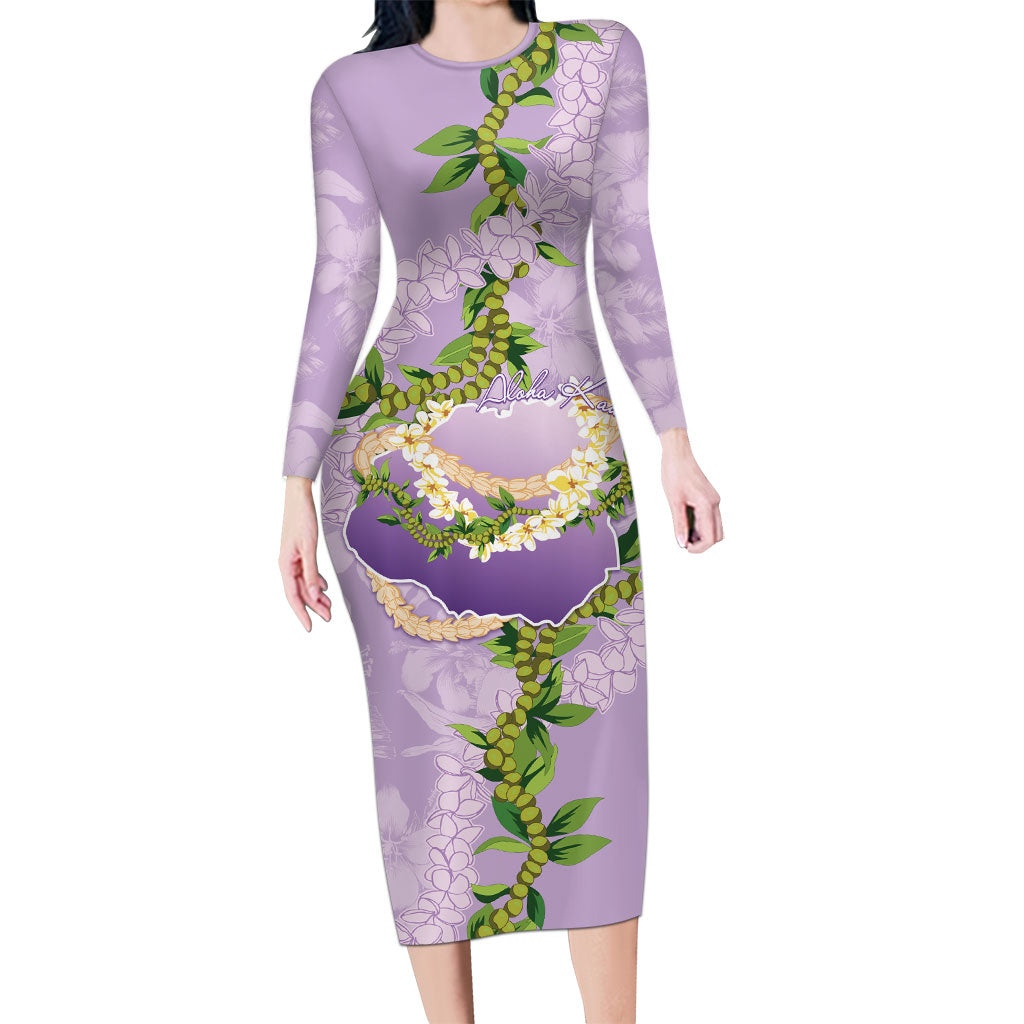 Hawaii Kauai Island Flowers Lei Long Sleeve Bodycon Dress Mokihana Lei