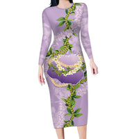 Hawaii Kauai Island Flowers Lei Long Sleeve Bodycon Dress Mokihana Lei