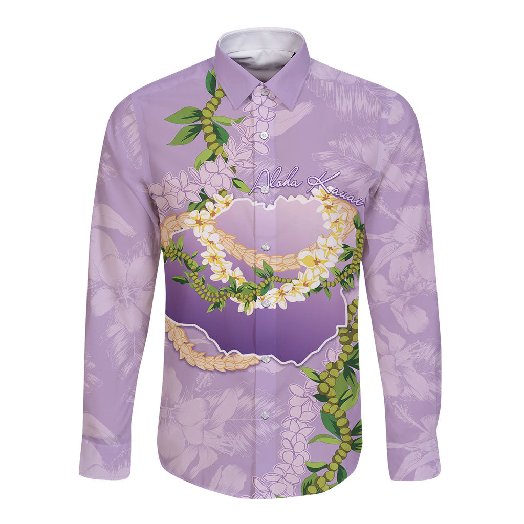 Hawaii Kauai Island Flowers Lei Long Sleeve Button Shirt Mokihana Lei