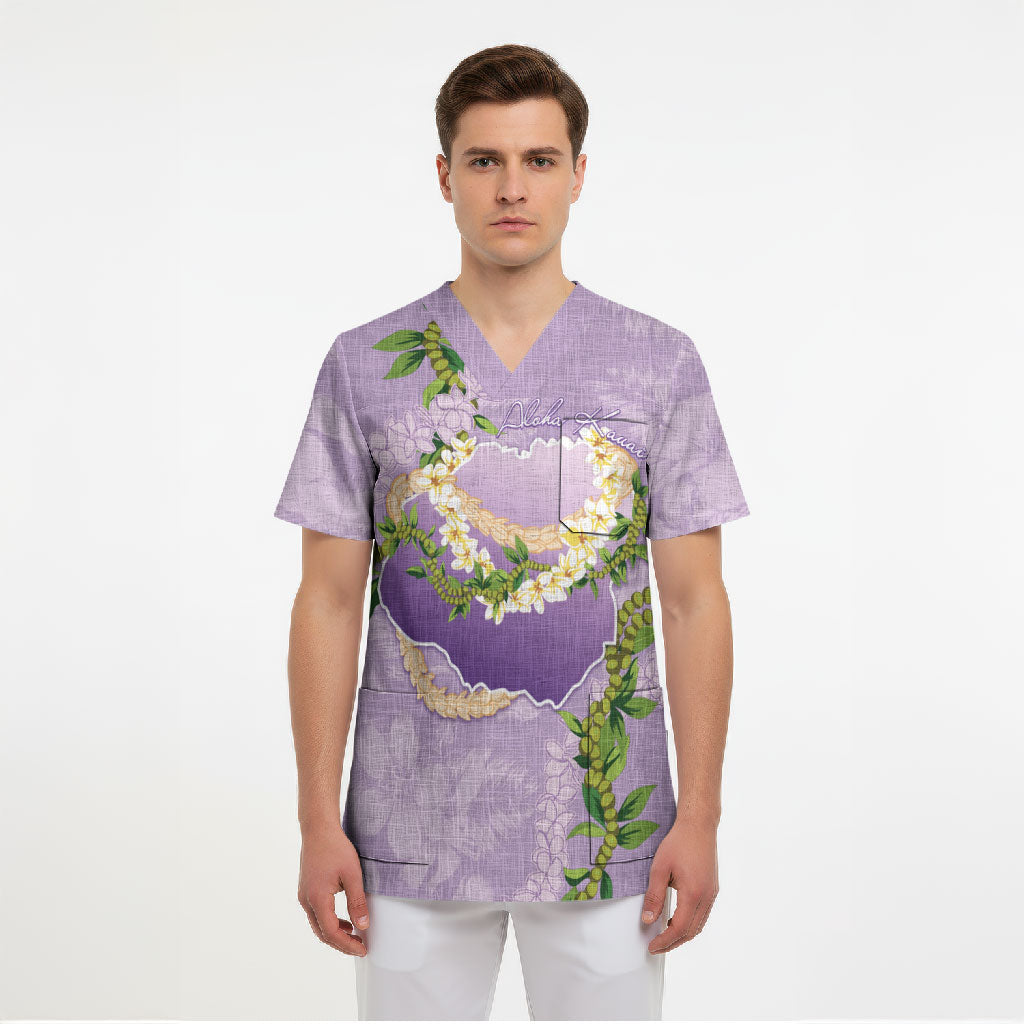 Hawaii Kauai Island Flowers Lei Scrub Top Mokihana Lei
