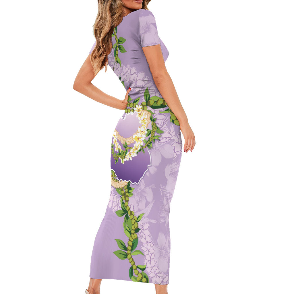 Hawaii Kauai Island Flowers Lei Short Sleeve Bodycon Dress Mokihana Lei