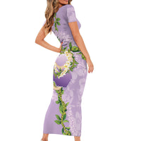 Hawaii Kauai Island Flowers Lei Short Sleeve Bodycon Dress Mokihana Lei