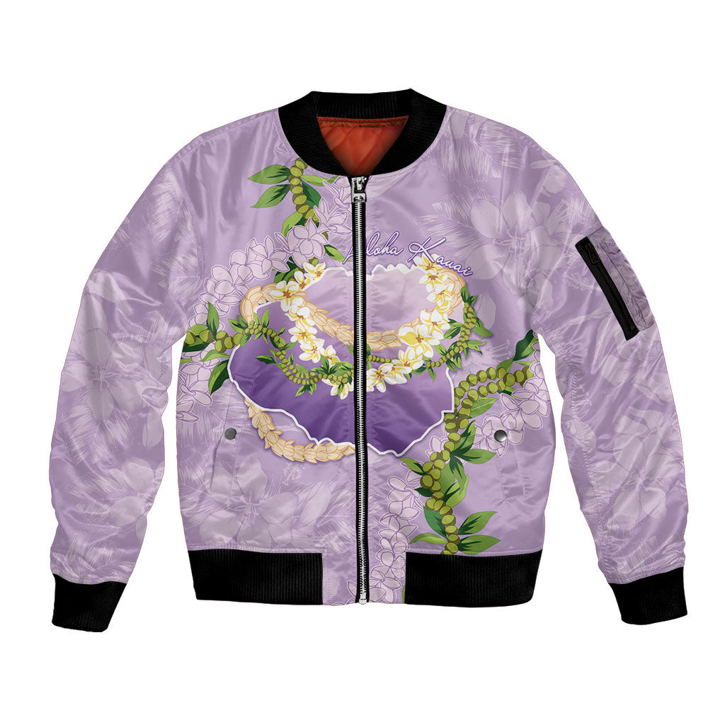 Hawaii Kauai Island Flowers Lei Sleeve Zip Bomber Jacket Mokihana Lei