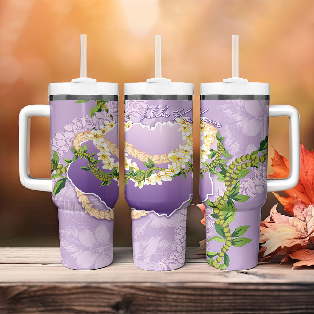 Hawaii Kauai Island Flowers Lei Tumbler With Handle Mokihana Lei