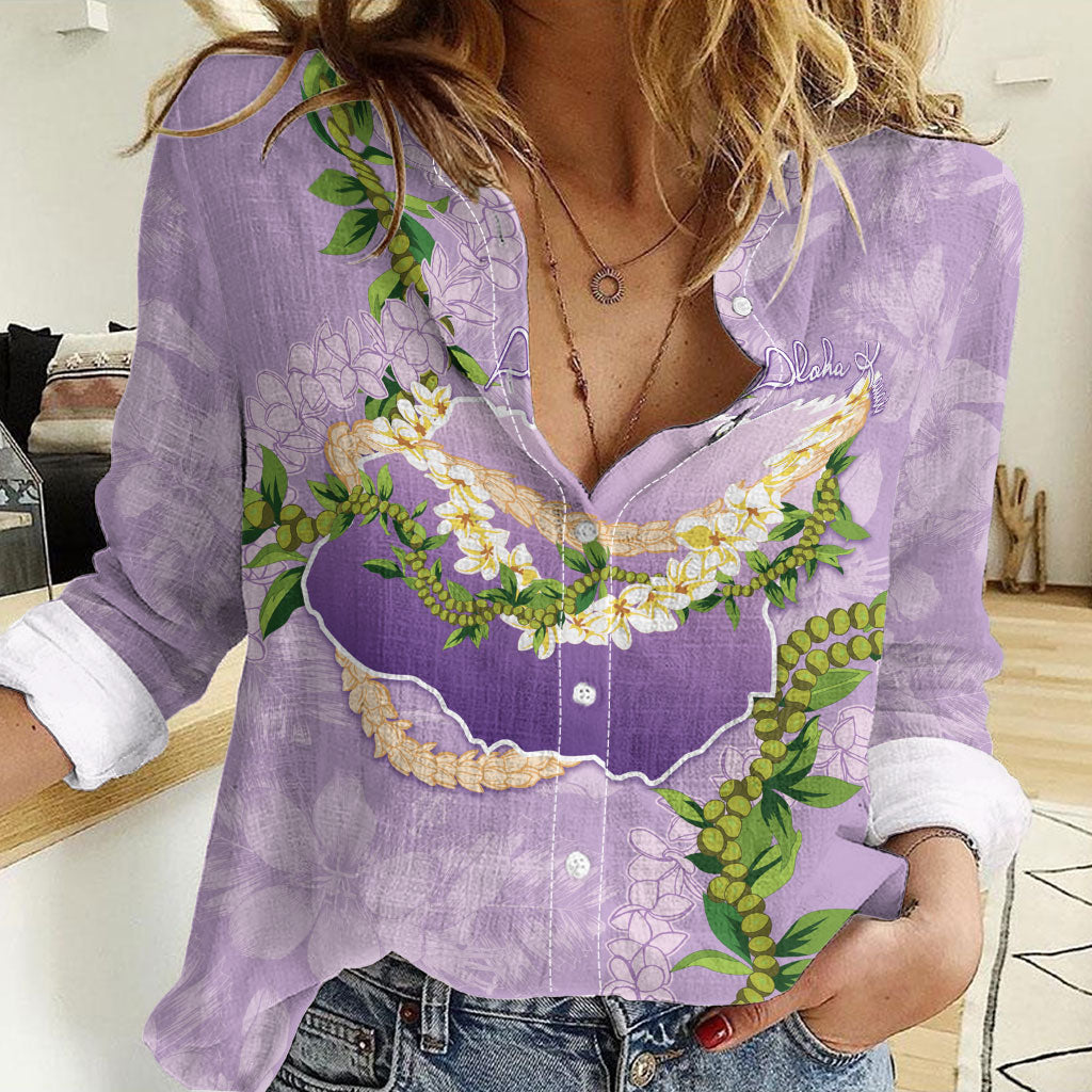 Hawaii Kauai Island Flowers Lei Women Casual Shirt Mokihana Lei