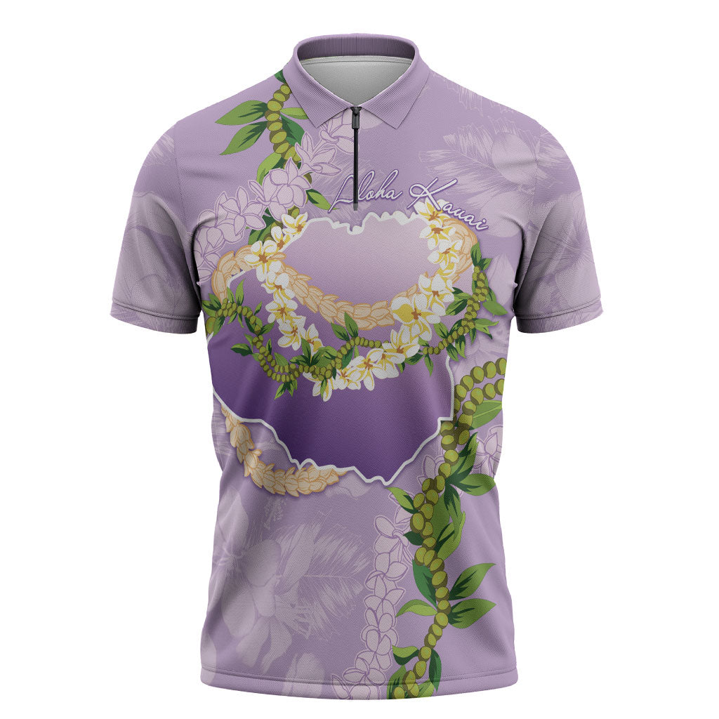 Hawaii Kauai Island Flowers Lei Zipper Polo Shirt Mokihana Lei