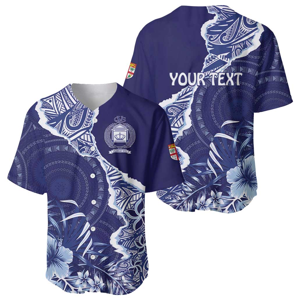 Fiji Queen Victoria School Personalised Baseball Jersey Masi Tapa Torn Style