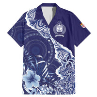 Fiji Queen Victoria School Personalised Family Matching Mermaid Dress and Hawaiian Shirt Masi Tapa Torn Style LT7 Dad's Shirt - Short Sleeve Blue - Polynesian Pride