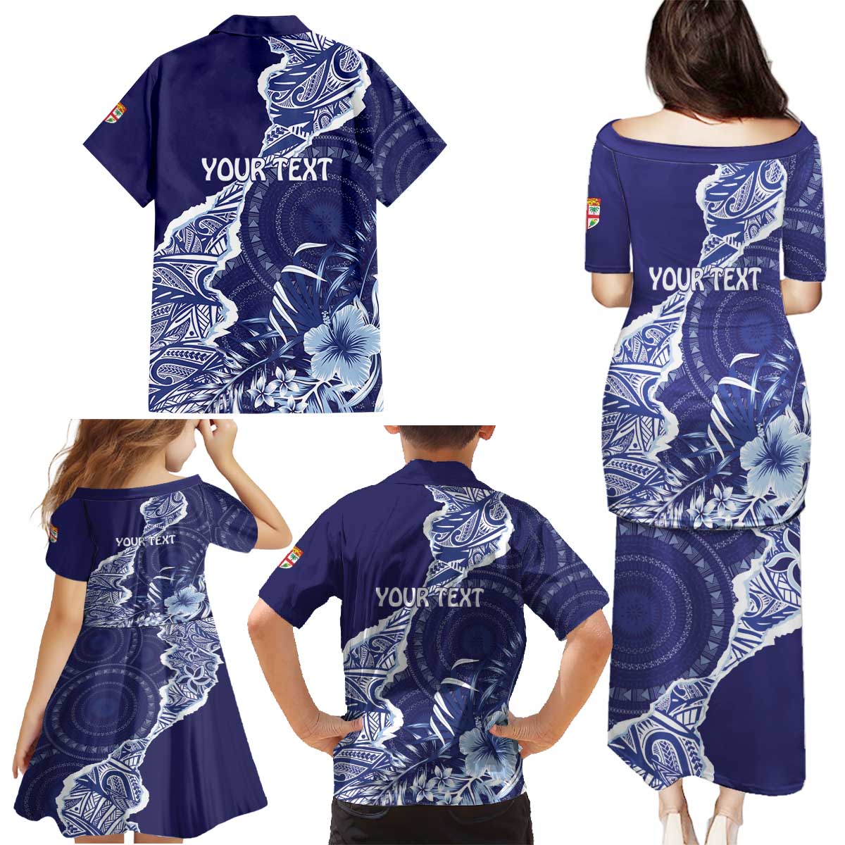 Fiji Queen Victoria School Personalised Family Matching Puletasi and Hawaiian Shirt Masi Tapa Torn Style LT7 - Polynesian Pride