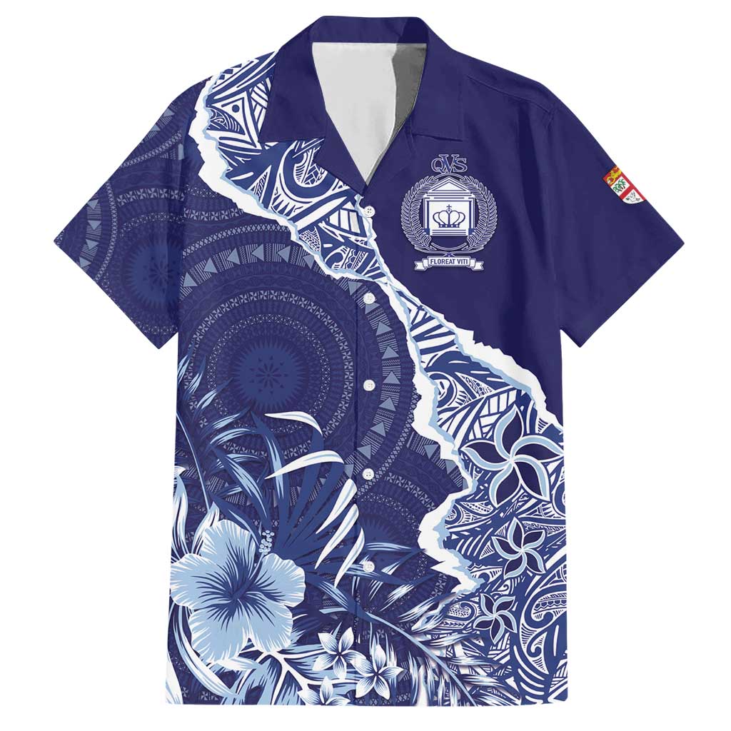 Fiji Queen Victoria School Personalised Family Matching Short Sleeve Bodycon Dress and Hawaiian Shirt Masi Tapa Torn Style LT7 Dad's Shirt - Short Sleeve Blue - Polynesian Pride