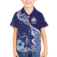 Fiji Queen Victoria School Personalised Family Matching Short Sleeve Bodycon Dress and Hawaiian Shirt Masi Tapa Torn Style LT7 Son's Shirt Blue - Polynesian Pride