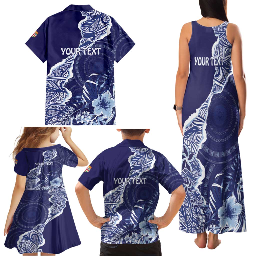 Fiji Queen Victoria School Personalised Family Matching Tank Maxi Dress and Hawaiian Shirt Masi Tapa Torn Style