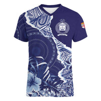 Fiji Queen Victoria School Personalised Women V-Neck T-Shirt Masi Tapa Torn Style