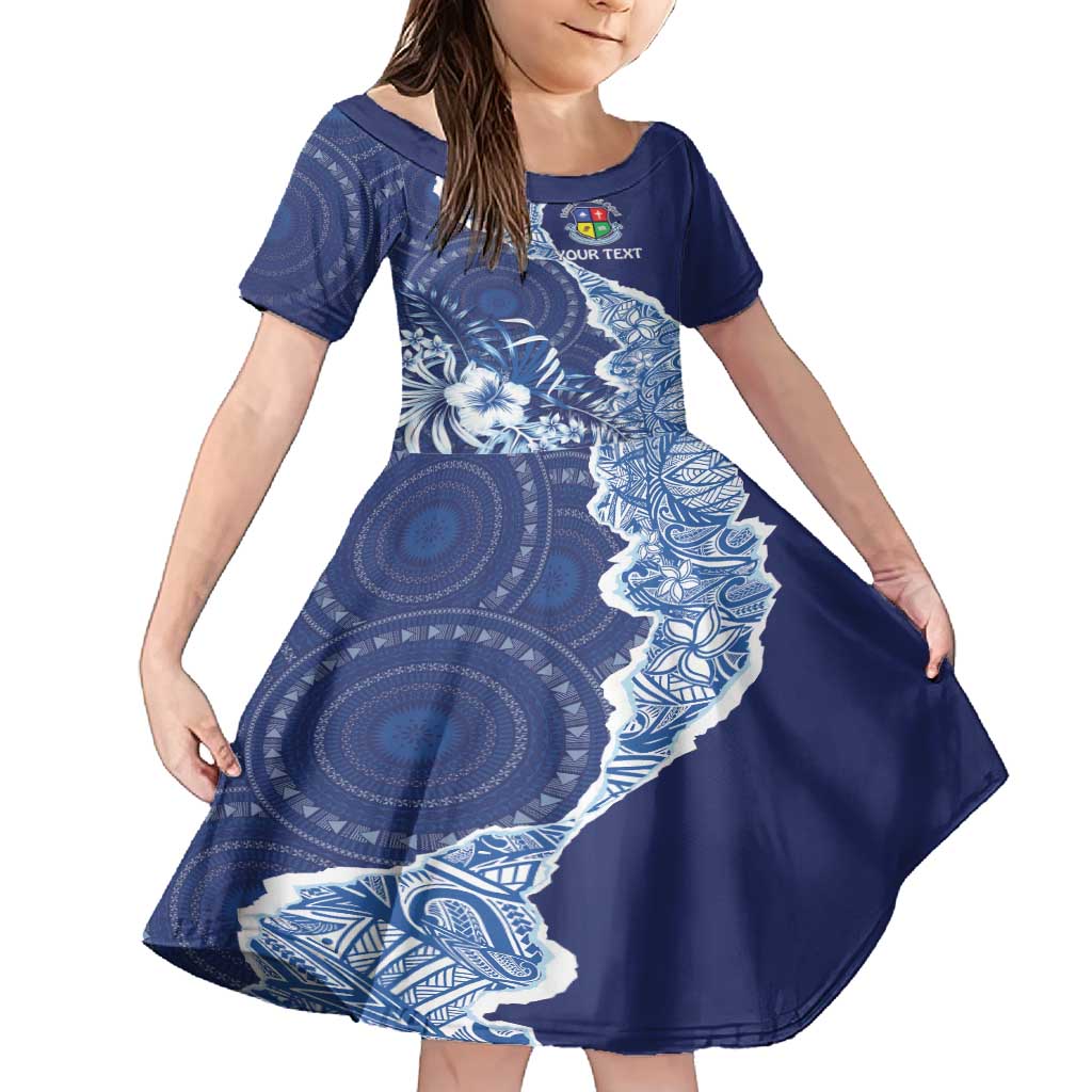 Fiji Lelean Memorial School Personalised Family Matching Long Sleeve Bodycon Dress and Hawaiian Shirt Korodredre Davuilevu Masi Mix Style LT7 Daughter's Dress Blue - Polynesian Pride
