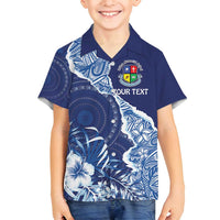 Fiji Lelean Memorial School Personalised Family Matching Long Sleeve Bodycon Dress and Hawaiian Shirt Korodredre Davuilevu Masi Mix Style LT7 Son's Shirt Blue - Polynesian Pride