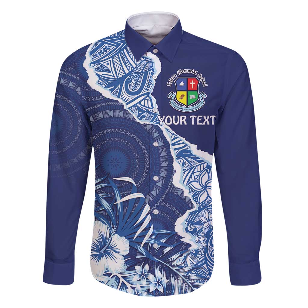 Fiji Lelean Memorial School Personalised Family Matching Mermaid Dress and Hawaiian Shirt Korodredre Davuilevu Masi Mix Style LT7 Dad's Shirt - Long Sleeve Blue - Polynesian Pride