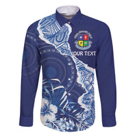 Fiji Lelean Memorial School Personalised Family Matching Mermaid Dress and Hawaiian Shirt Korodredre Davuilevu Masi Mix Style LT7 Dad's Shirt - Long Sleeve Blue - Polynesian Pride