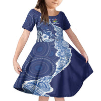 Fiji Lelean Memorial School Personalised Family Matching Puletasi and Hawaiian Shirt Korodredre Davuilevu Masi Mix Style LT7 Daughter's Dress Blue - Polynesian Pride