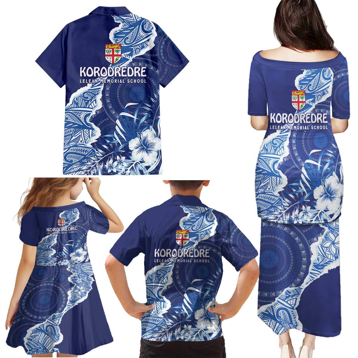 Fiji Lelean Memorial School Personalised Family Matching Puletasi and Hawaiian Shirt Korodredre Davuilevu Masi Mix Style LT7 - Polynesian Pride