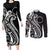 Kia Orana Cook Islands Couples Matching Long Sleeve Bodycon Dress and Long Sleeve Button Shirt Kerekere Plumeria Tropical Waves - Polynesian Pride
