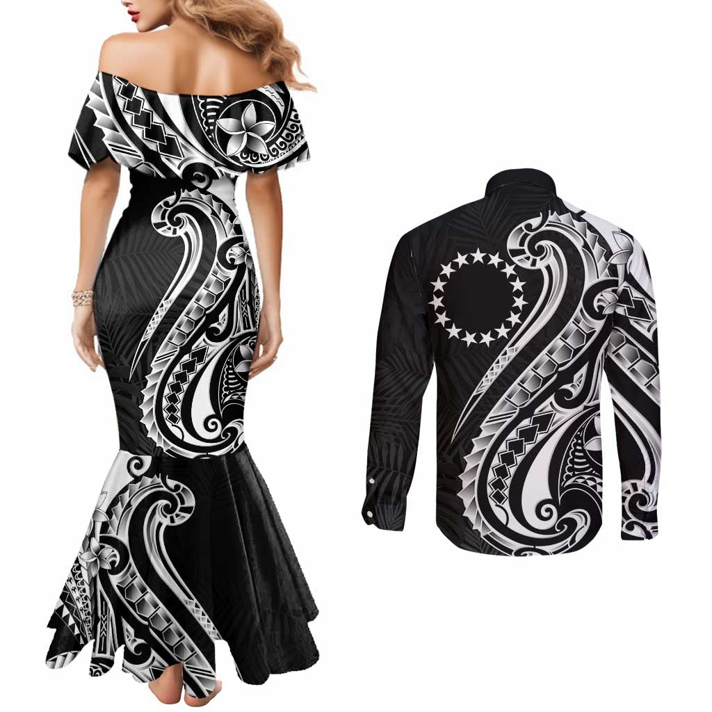 Kia Orana Cook Islands Couples Matching Mermaid Dress and Long Sleeve Button Shirt Kerekere Plumeria Tropical Waves - Polynesian Pride