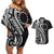 Kia Orana Cook Islands Couples Matching Off Shoulder Short Dress and Hawaiian Shirt Kerekere Plumeria Tropical Waves - Polynesian Pride