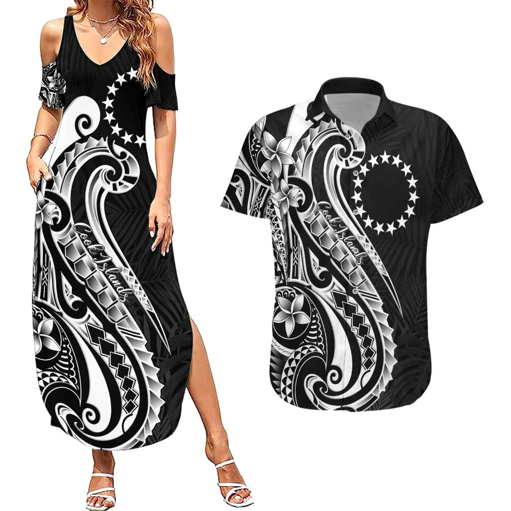 Kia Orana Cook Islands Couples Matching Summer Maxi Dress and Hawaiian Shirt Kerekere Plumeria Tropical Waves - Polynesian Pride