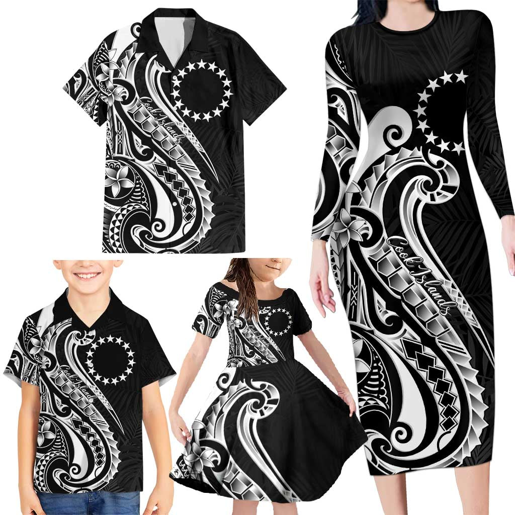 Kia Orana Cook Islands Family Matching Long Sleeve Bodycon Dress and Hawaiian Shirt Kerekere Plumeria Tropical Waves - Polynesian Pride