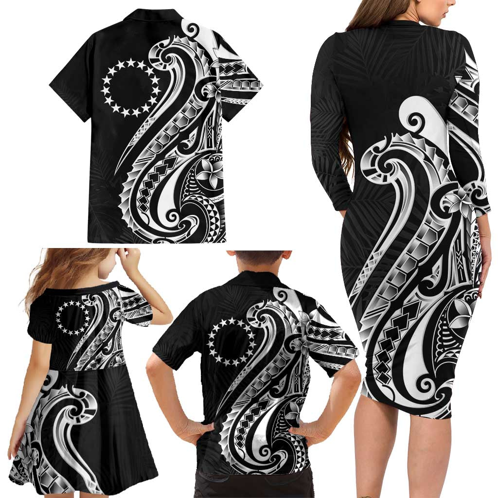 Kia Orana Cook Islands Family Matching Long Sleeve Bodycon Dress and Hawaiian Shirt Kerekere Plumeria Tropical Waves - Polynesian Pride