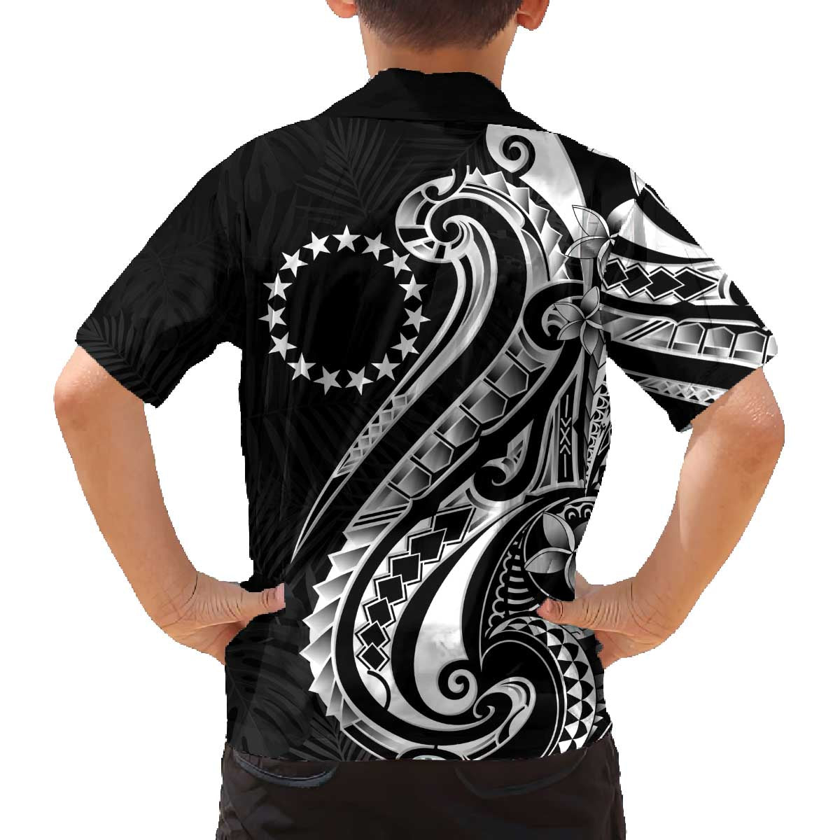 Kia Orana Cook Islands Family Matching Off The Shoulder Long Sleeve Dress and Hawaiian Shirt Kerekere Plumeria Tropical Waves LT7 - Polynesian Pride