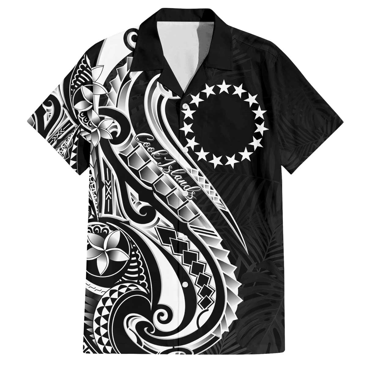 Kia Orana Cook Islands Family Matching Off The Shoulder Long Sleeve Dress and Hawaiian Shirt Kerekere Plumeria Tropical Waves LT7 Dad's Shirt - Short Sleeve Black - Polynesian Pride