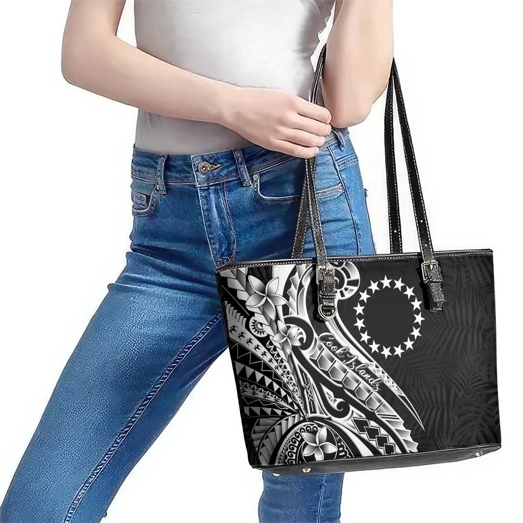 Kia Orana Cook Islands Leather Tote Bag Kerekere Plumeria Tropical Waves - Polynesian Pride