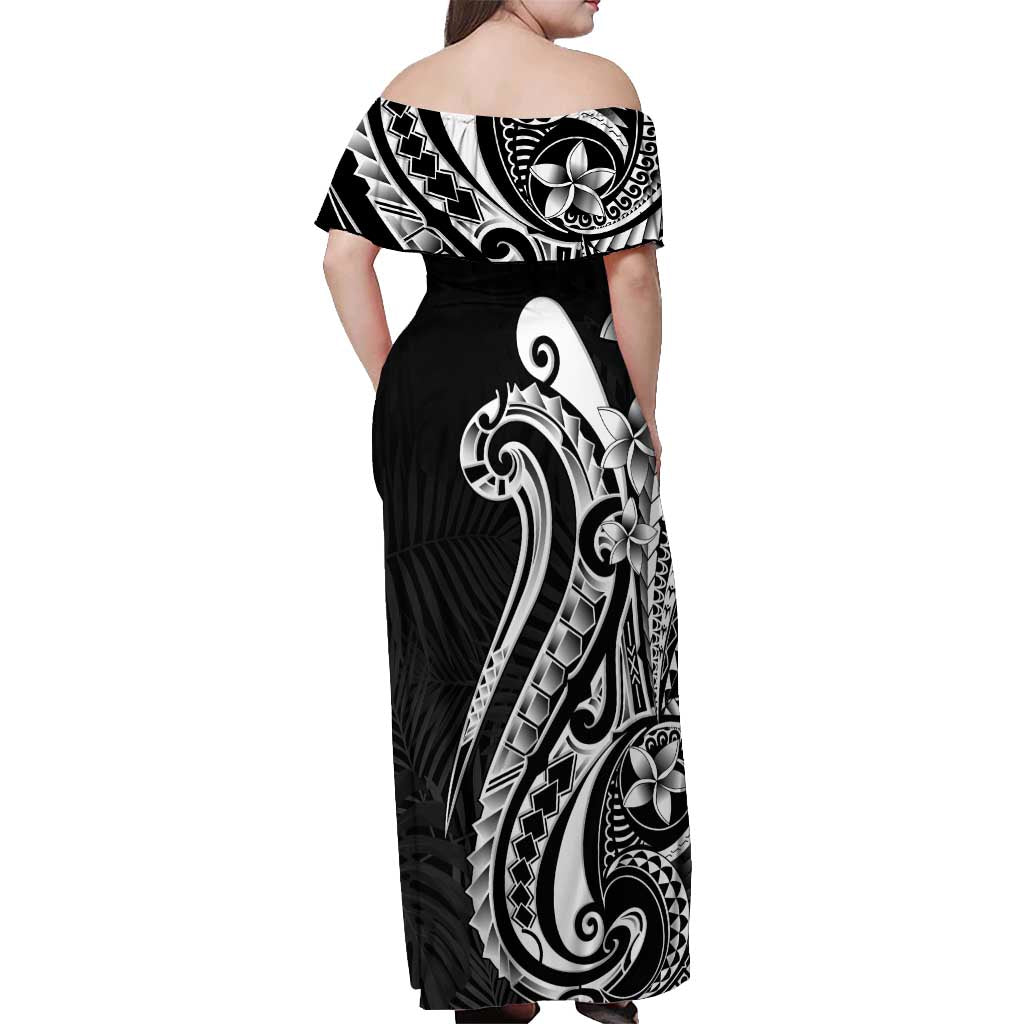 Kia Orana Cook Islands Off Shoulder Maxi Dress Kerekere Plumeria Tropical Waves - Polynesian Pride